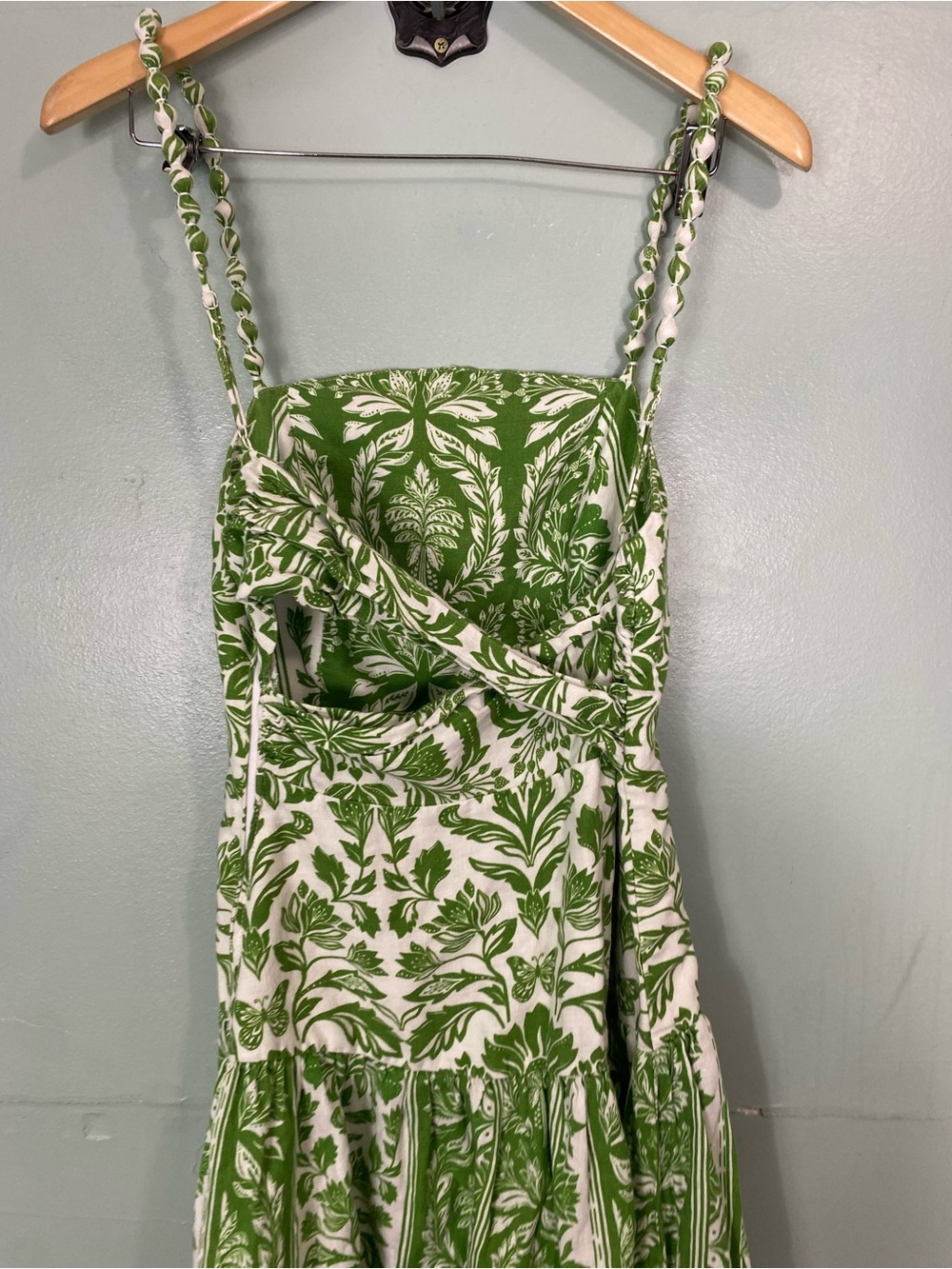 Farm Rio Delicate Tapestry Linen Drop Waist Midi Dress Green Small - Picture 7 of 12